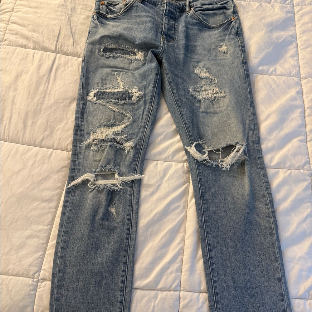 Men's Slim Fit Distressed Jeans - Light Blue